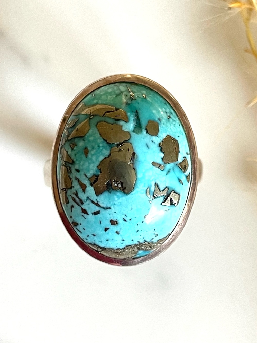 925 Sterling Silver Natural Turquoise Ring, US:9